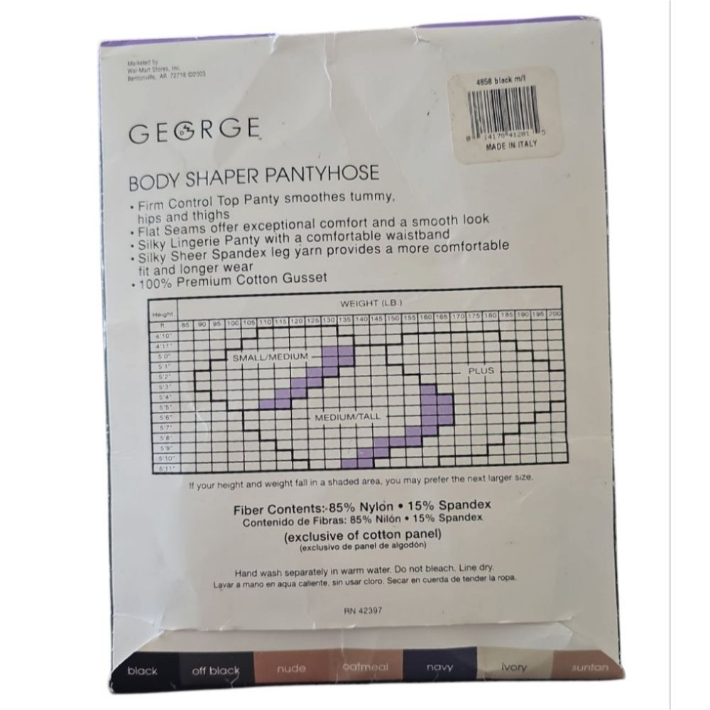 Vintage George Body Shaper Pantyhose M Tall Black Sheer Control Top Nwt Y2k — image 2 of 8